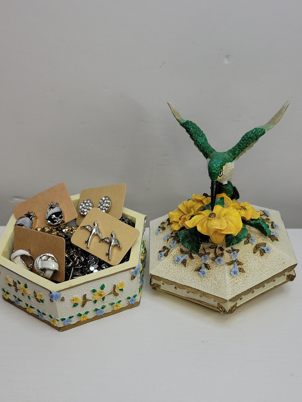 Hummingbird Trinket Box with Earrings